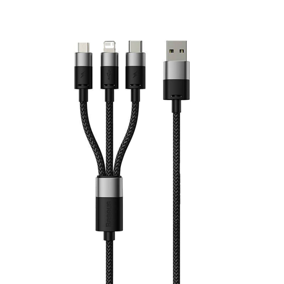 Cablu de Date 3in1 USB la Type-C, Lightning, MicroUSB, 3.5A, 0.6m, Baseus StarSpeed, Negru
