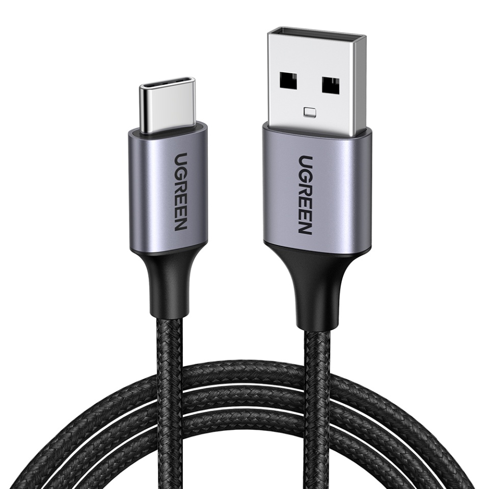 Cablu de Date compatibil cu Apple, Android, USB to Type-C, Fast Charging, 3A, 18W, 480Mbps, Nylon Braided, 2m, Data Cable US288, Ugreen - Space Gray