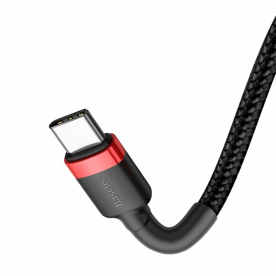 Cablu de Date Type-C la Type-C, 3A, 1m - Baseus Cafule (CATKLF-G91) - Red / Black - 1 | YEO