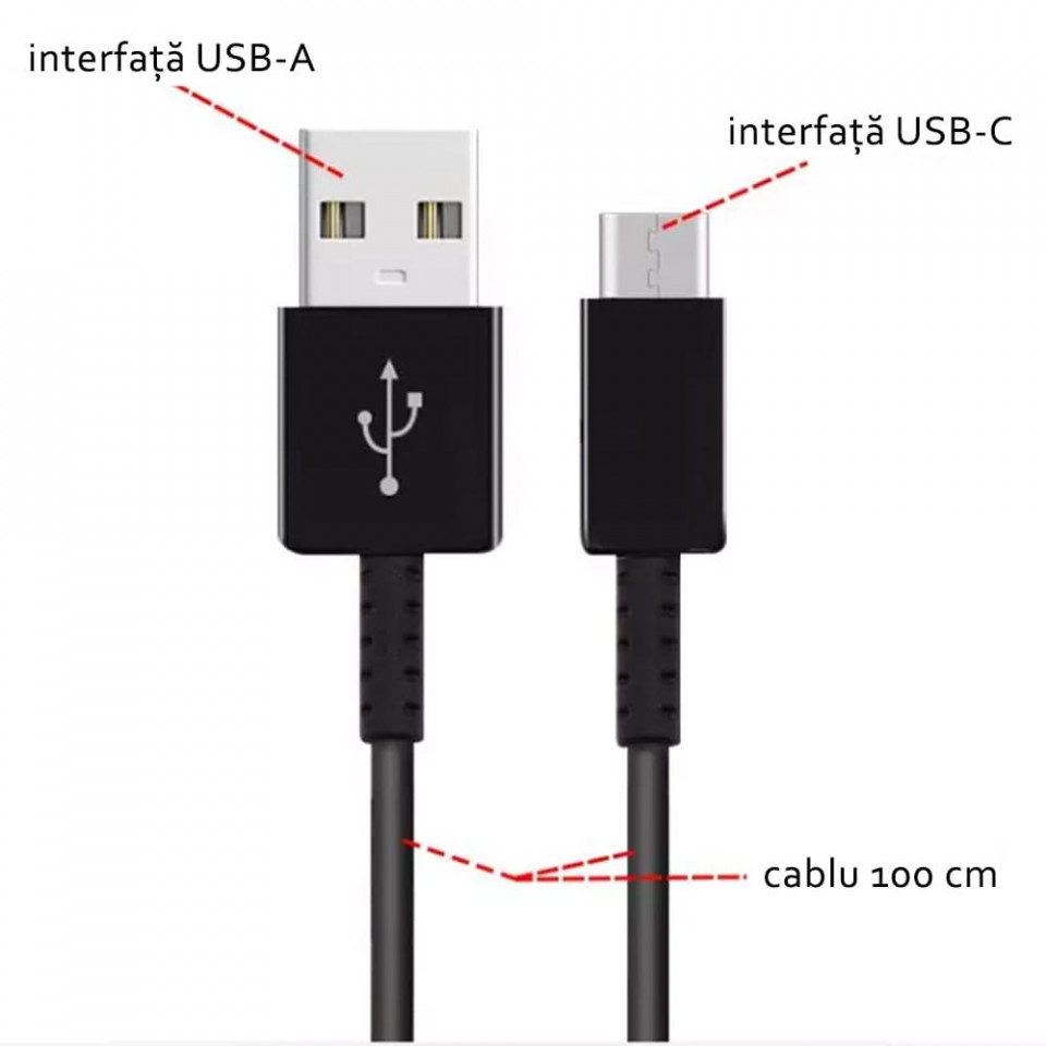 Cablu de date Type-C, Samsung Original (EP-DG970BBE) - Negru - 2 | YEO