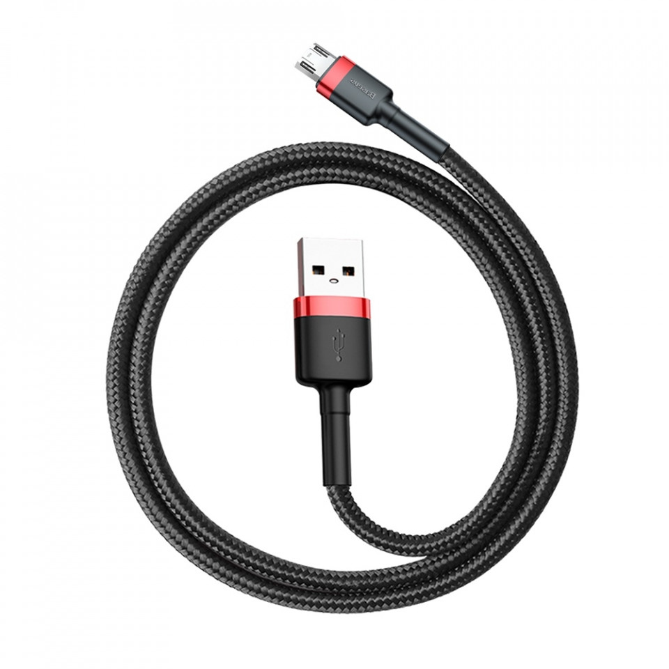 Cablu de date USB la Micro USB, 1.5A, 2M, Cafule Baseus (CAMKLF-C91) - Rosu Negru - 2 | YEO
