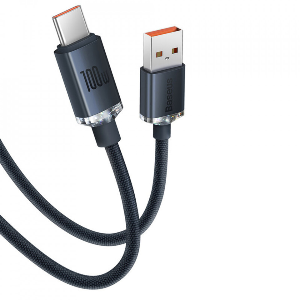 Cablu de date USB la Type-C, 100W, 2m, Baseus Crystal Shine (CAJY000501) - Negru - 1 | YEO