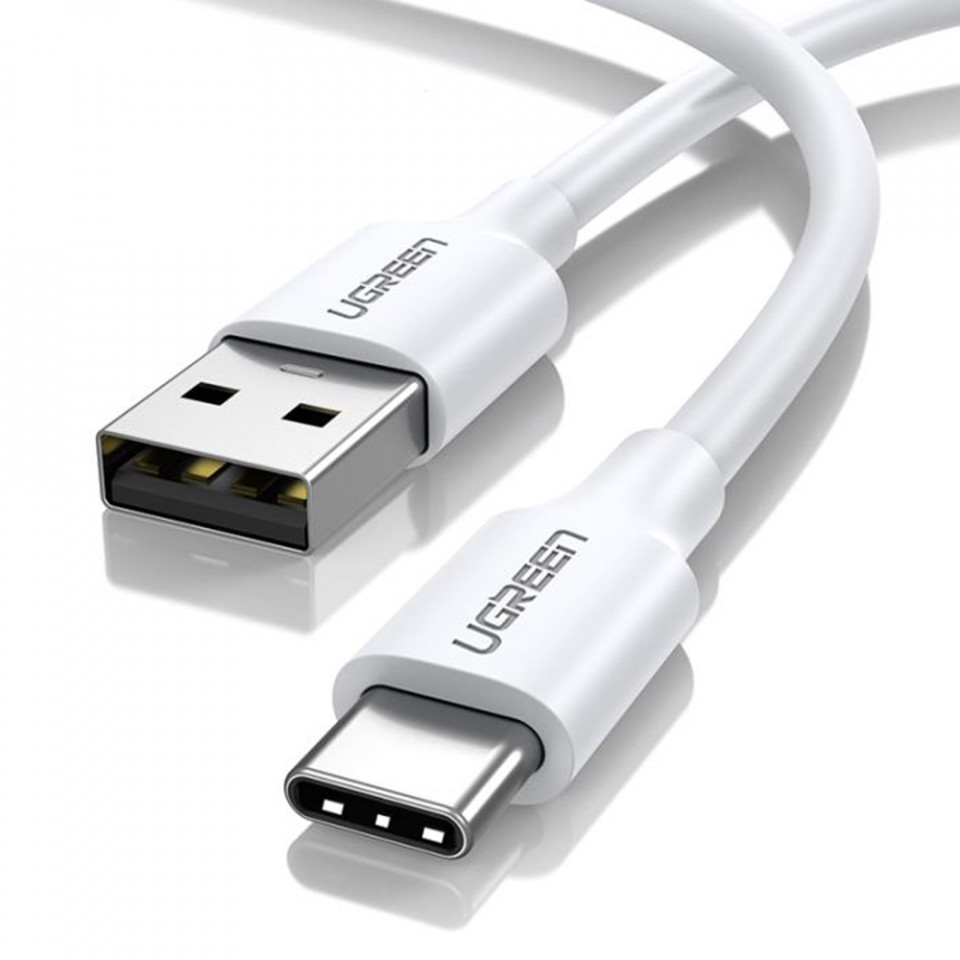 Cablu de Date USB la Type-C 2m, Ugreen Nickel Plating - Alb