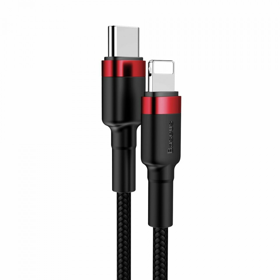 Cablue de date Type-C la Lightning, PD 18W, 1m, Cafule Baseus - Rosu Negru - 2 | YEO