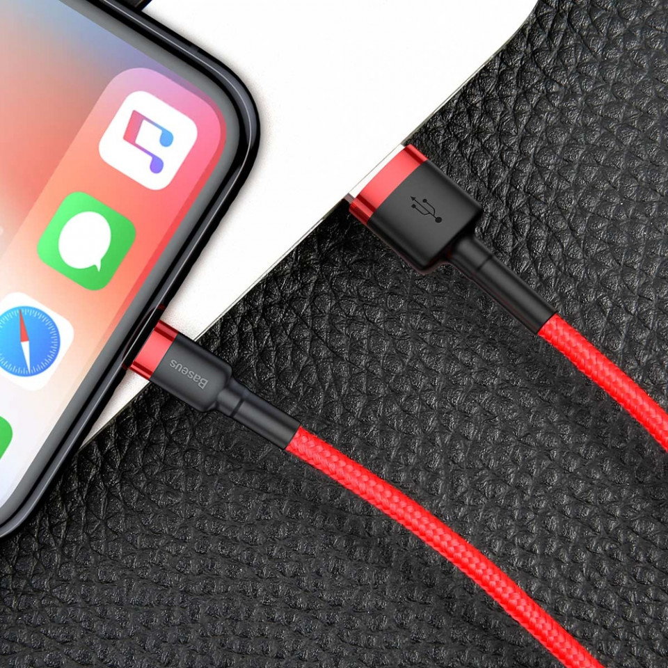 Cablue de date USB la Lightning, 1.5A, 2m, Cafule Baseus (CALKLF-C09) - Rosu - 3 | YEO