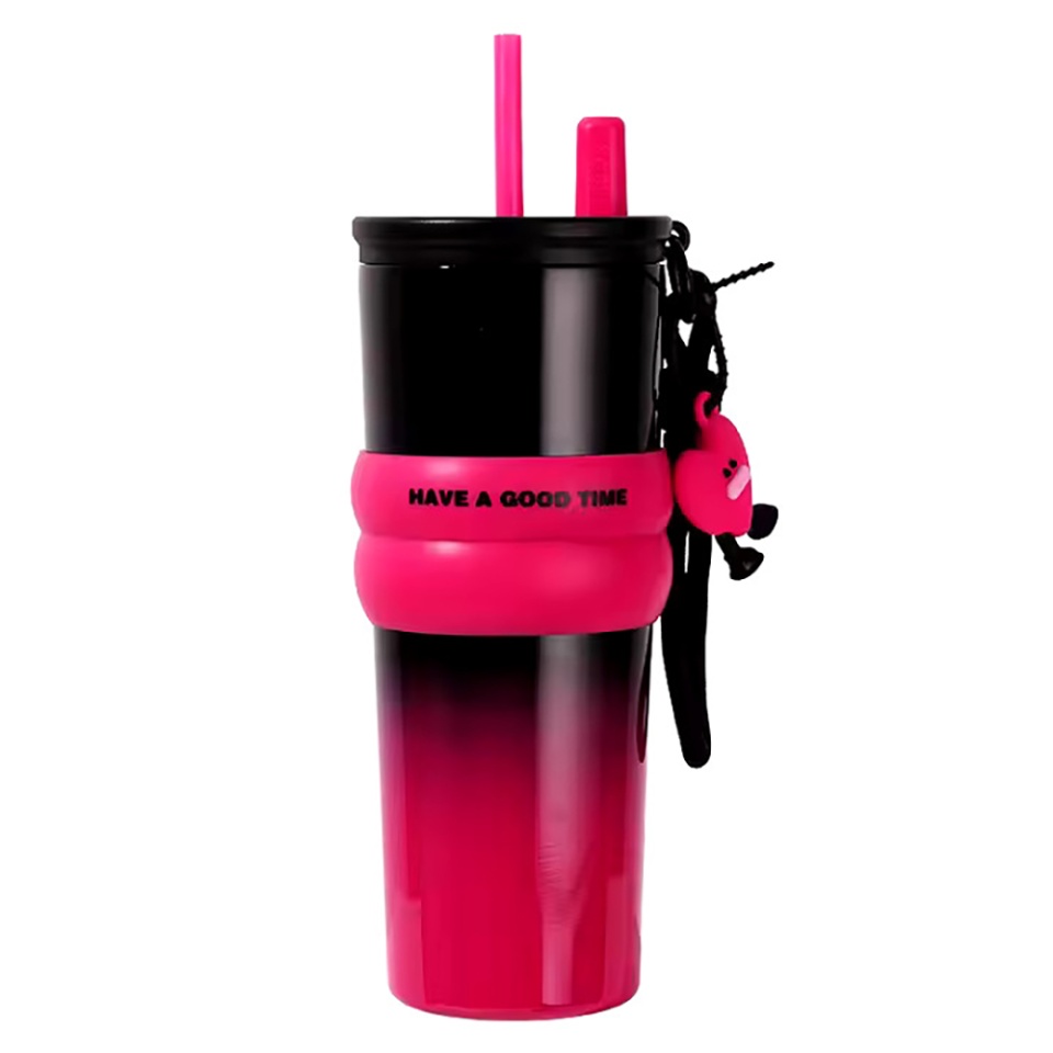 Cana termos, Cu pai, BPA-FREE, Rezistent la rugina si la scurgeri, Reutilizabil, Bauturi calde si reci, Pentru apa, ceai sau cafea, smoothie si multe altele, Otel inoxidabil, 710ml, THM7 - Fucsia