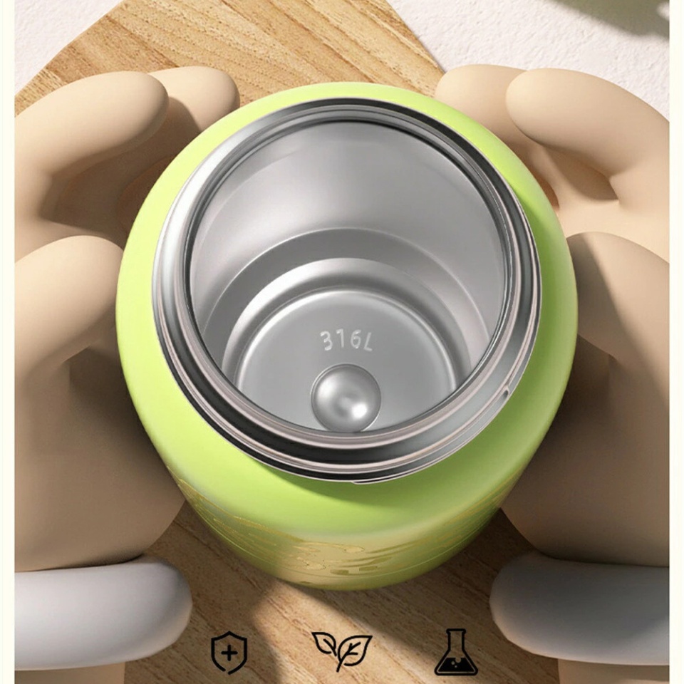 Cana termos pentru Copii, Rezistent la rugina si la scurgeri, Reutilizabil, Bauturi calde si reci, ceai sau cafea, smoothie si multe altele, Otel inoxidabil, 520ml, THM8 - Verde - 3 | YEO