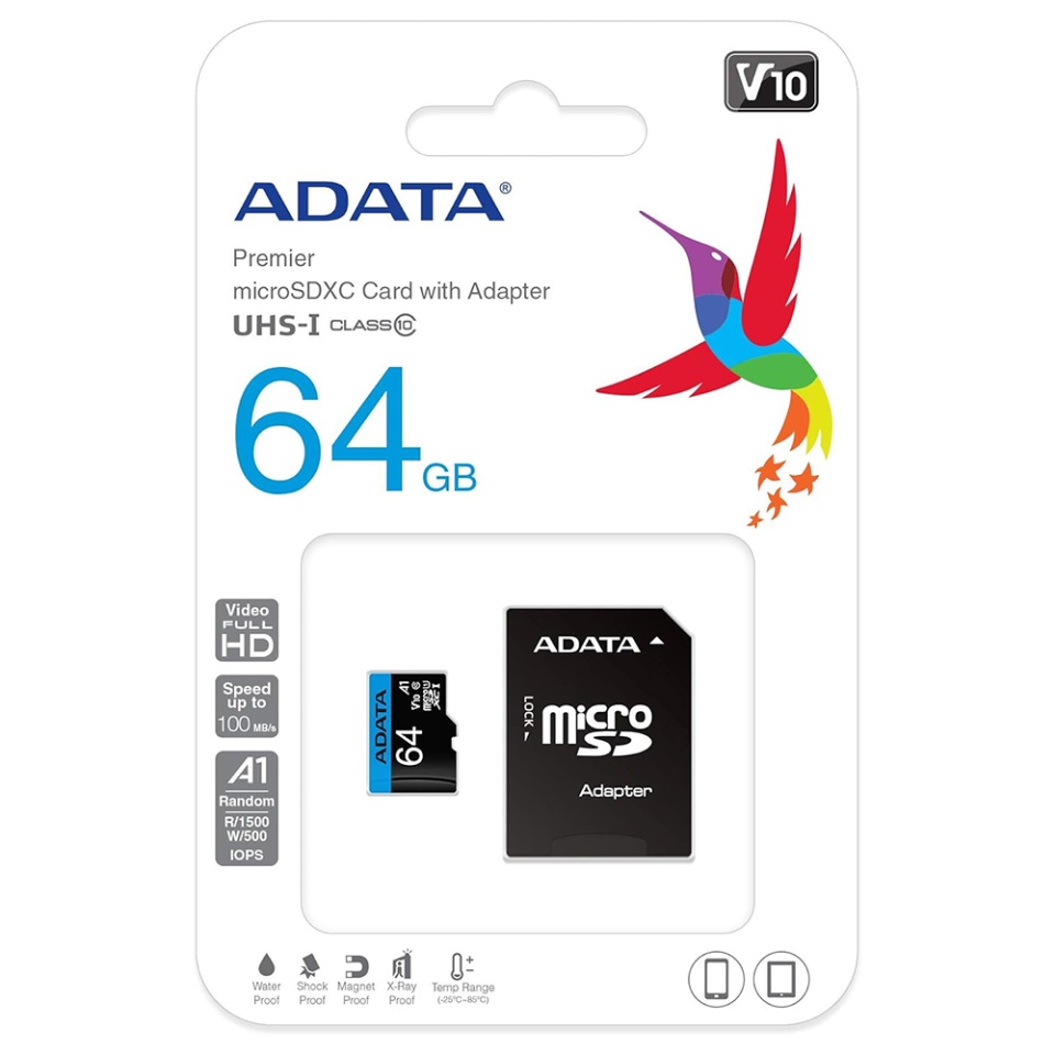 Card de Memorie MicroSDXC, Adapter, Class 10, UHS-I V10, 64GB, Read 100MB/s, Write 25MB/s, Adata, Negru - 3 | YEO
