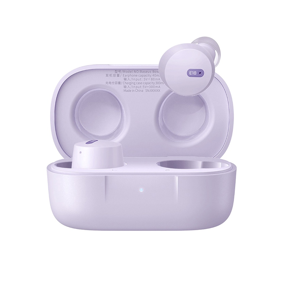 Casti Bluetooth Wireless, BaseusWireless Earbuds Bowie E18, Casti fara Fir, Bluetooth 5.3, TWS, USB-C, cu dock de incarcare, Rezistente la Apa IPX4, Mov deschis - 0 | YEO