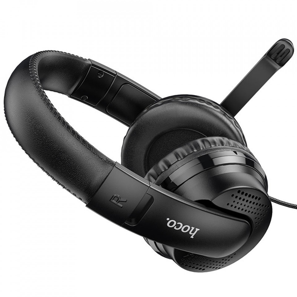 Casti On-Ear cu fir (W103) de Gaming, Jack 3.5mm cu microfon, 2m, HOCO - Negru - 1 | YEO