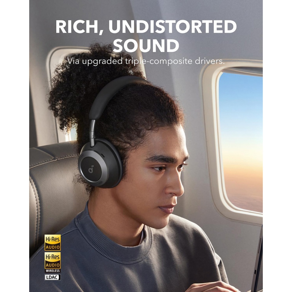 Casti On-Ear Wireless Activ Noise Cancelling, BT 5.3, Hi-Res, Anker SoundCore Space One Pro, Negru - 3 | YEO