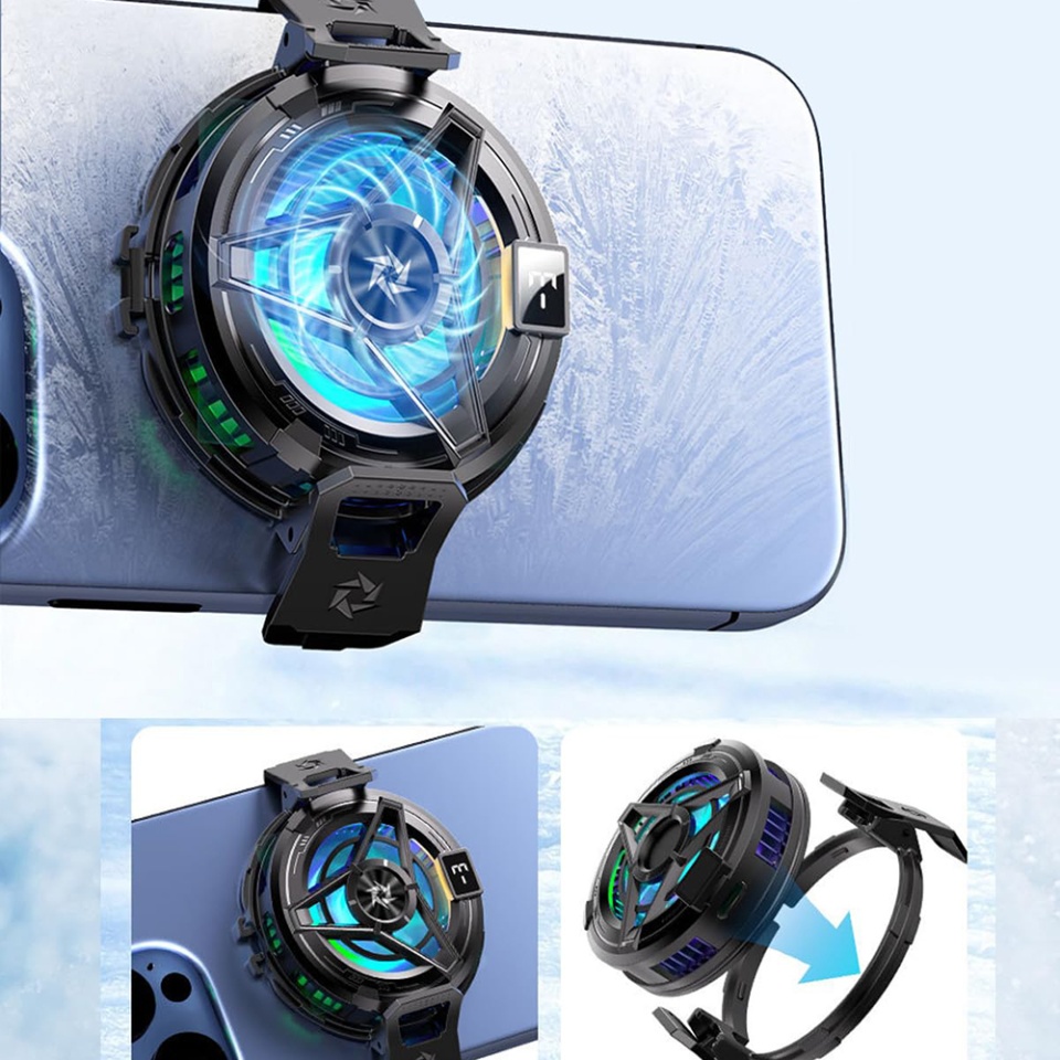 Cooler magnetic pentru telefon SL17, afisaj temperatura, LED, detasabil, Display digital, reducere zgomot, Universal, set cu sticker, Negru - 3 | YEO