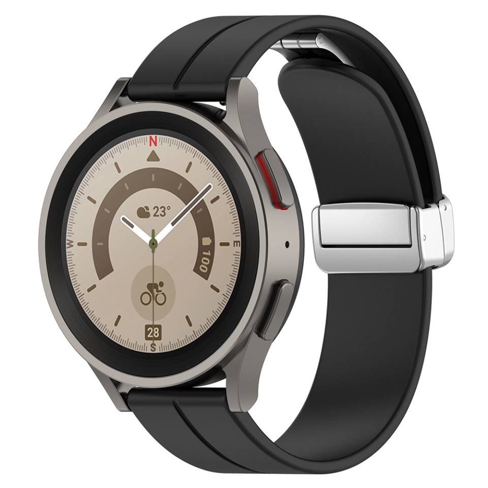 Curea Slicon pentru Samsung Galaxy Watch 4/5/Active 2, Huawei Watch GT 3 (42mm)/GT 3 Pro (43mm), Catarama Magnetica, 20mm, SKDR BandPro W011 - Negru - 2 | YEO