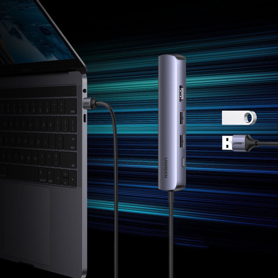 Docking Station Type-C la 2x USB3.0, HDMI 4K@60Hz, RJ45 Gigabite, Type-C PD100W, 5Gbps, Ugreen CM418 10919, Gri - 2 | YEO