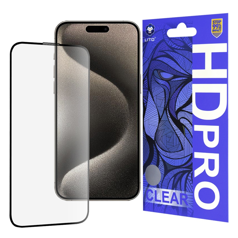 Folie de Sticla iPhone 15 Pro Max, Sticla securizata, Lito, HD Pro Clear, Negru