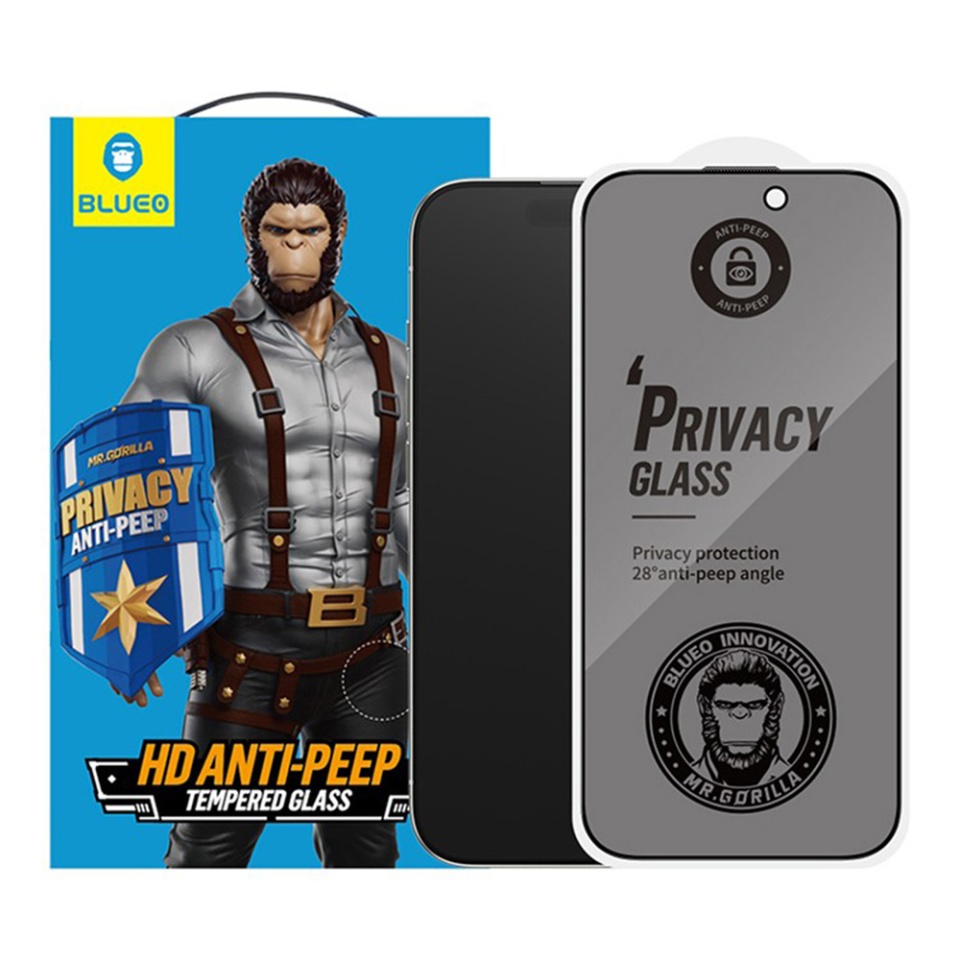 Folie pentru iPhone 15 / 16, Blueo, Sticla Securizata, Ultra HD, Anti-Peep Privacy Glass, Privacy