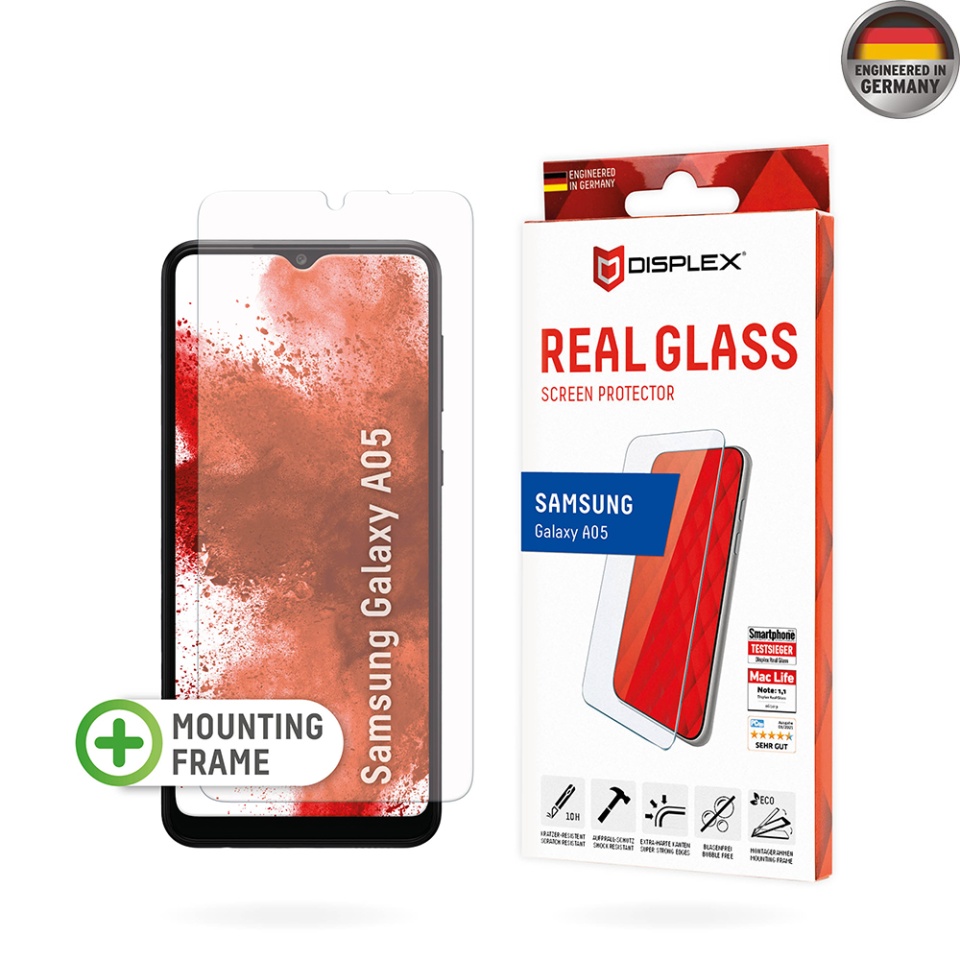 Folie Premium pentru Samsung Galaxy A05, Displex, sticla securizata, cadru de monatare, priectat in Germania, Transparent