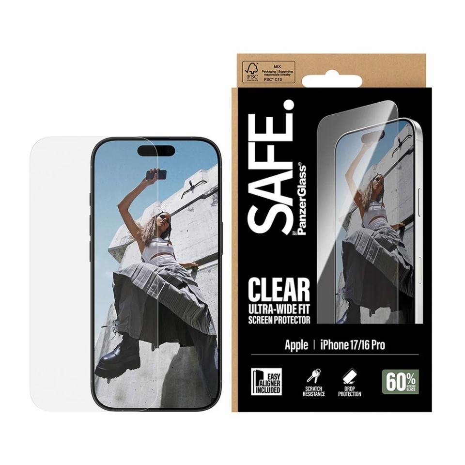 Folie Sticla pentru iPhone 16 Pro / 17, Ultra-Wide Fit w. EasyAligner, PanzerGlass, Anti-Soc si Anti-Bule, Transparent - 2 | YEO