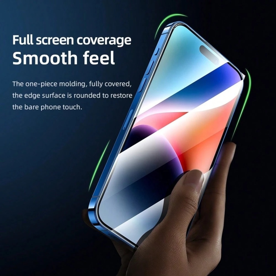 Folie Sticla pentru iPhone 16 Pro, Blueo 3D Full Display Curved Edge AR, Anti-Soc, Anti-Amprente, Negru - 3 | YEO