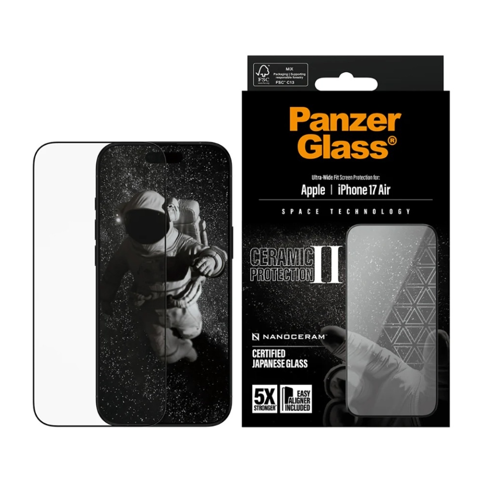 Folie Sticla pentru iPhone 17 Air, Ultra-Wide Fit w. EasyAligner, PanzerGlass, Anti-Soc si Anti-Bule, Transparent - 1 | YEO