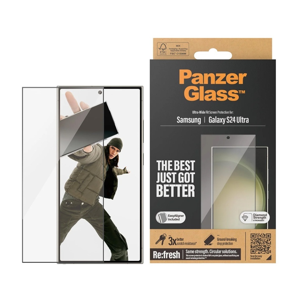 Folie Sticla pentru Samsung Galaxy S24 Ultra, Ultra-Wide Fit w. EasyAligner, PanzerGlass, Anti-Soc si Anti-Bule, Transparent