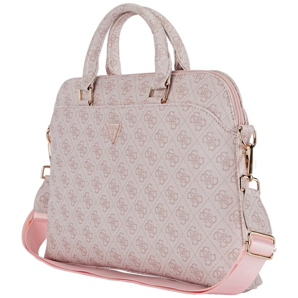 Geanta Laptop Dispozitive 15 inch, Grained Triangle Logo, Piele Ecologica, Curea Ajustabila, Guess, Roz