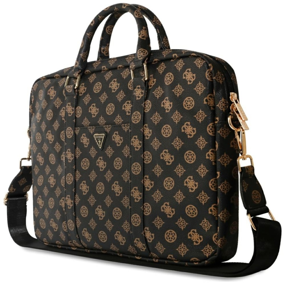 Geanta Laptop Dispozitive 16 inch, Peony Triangle Logo, Piele Ecologica, Curea Ajustabila, Guess, Negru