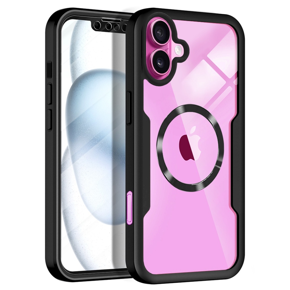 Husa + Folie pentru iPhone 16 Plus, SKYDDAR INNOVATION, [Pachet 360°] ColorVerse MagSafe, Negru, set cu sticker