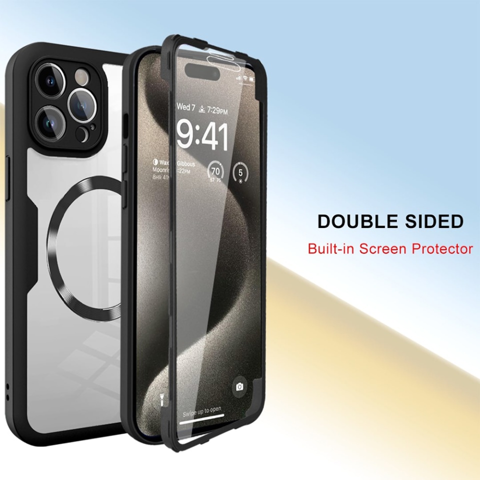 Husa + Folie pentru iPhone 16 Pro Max, SKYDDAR INNOVATION, [Pachet 360°] ColorVerse MagSafe, Negru, set cu sticker - 1 | YEO