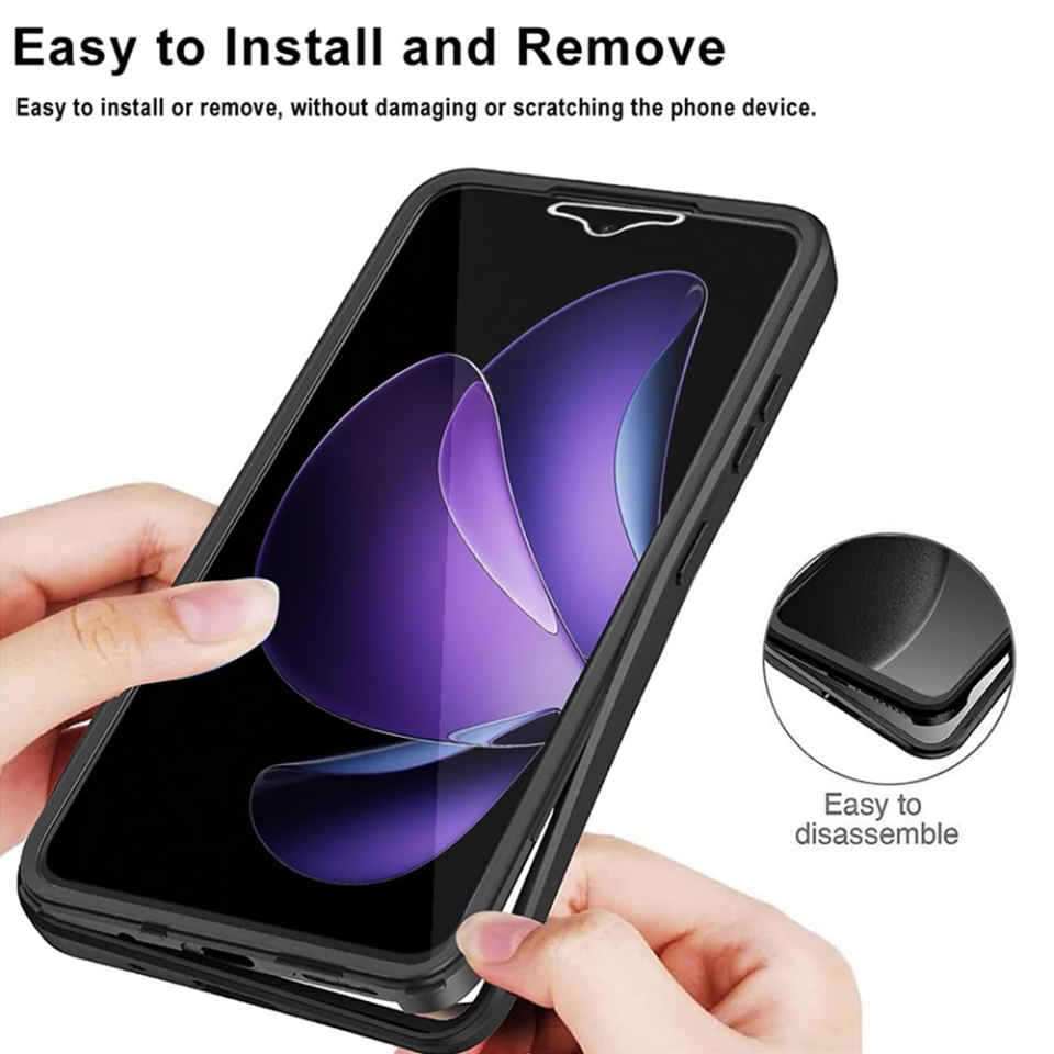 Husa + Folie pentru Oppo Reno13 F 4G / Reno13 F 5G / Reno13 FS 5G, SKYDDAR INNOVATION, [Pachet 360°] ColorVerse, Negru, set cu sticker - 2 | YEO