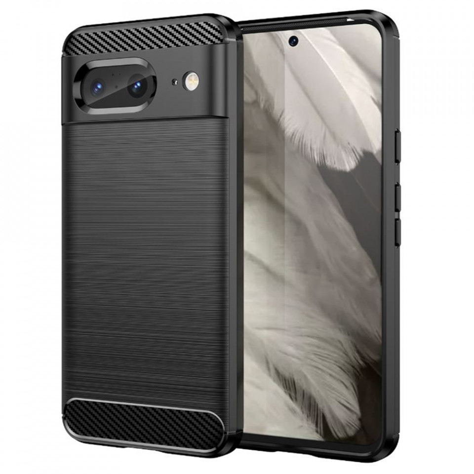 Husa Google Pixel 8 din silicon, Slim, cu textură Fibra Carbon - Negru