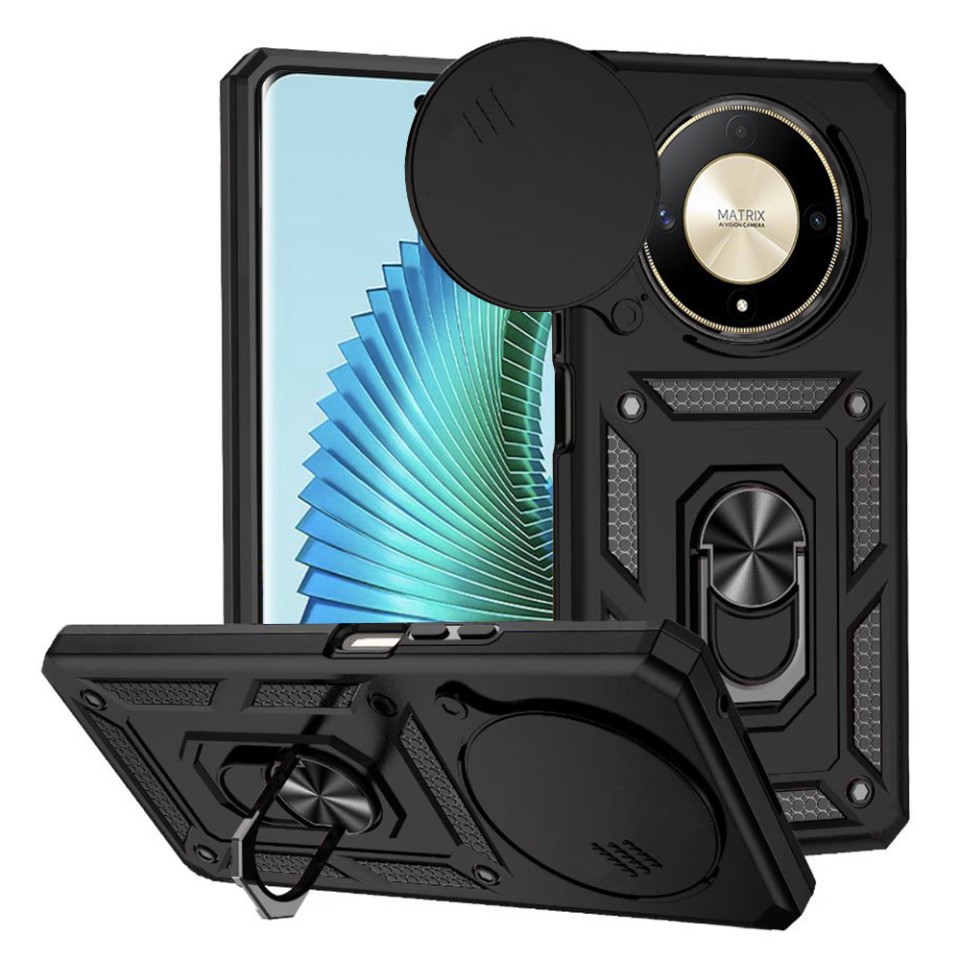 Husa Honor Magic6 Lite cu inel magnetic si protectie camera Skyddar CamShield - Negru