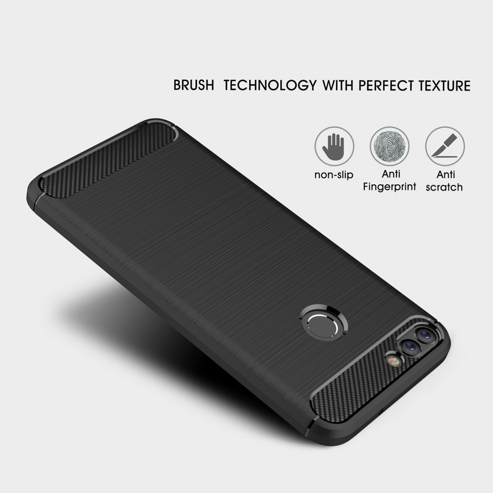 Husa Huawei P Smart din silicon, Slim, cu textura Fibra Carbon - Negru - 2 | YEO