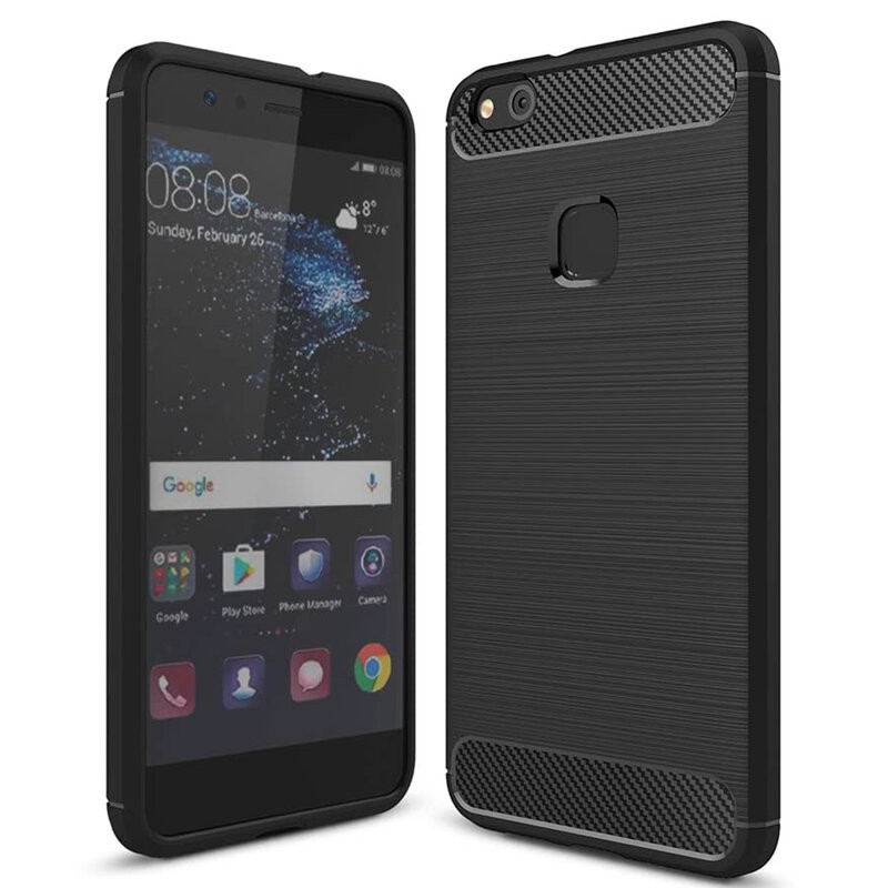 Husa Huawei P10 Lite din silicon, Slim, cu textura Fibra Carbon - Negru