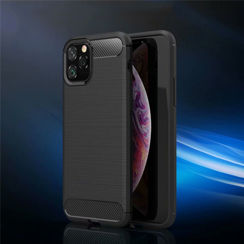Husa iPhone 11 Pro Max din silicon, Slim, cu textura Fibra Carbon - Negru - 3 | YEO
