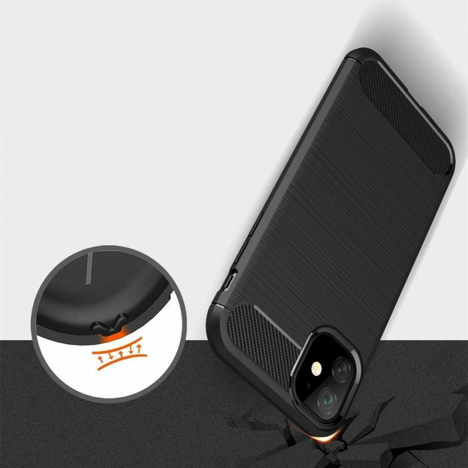 Husa iPhone 12 Mini din silicon, Slim, cu textura Fibra Carbon - Negru - 2 | YEO