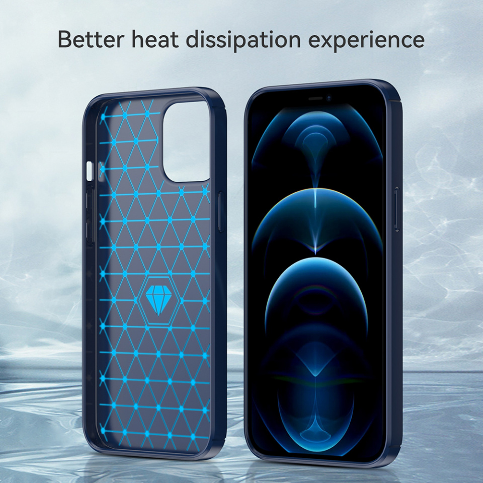 Husa iPhone 12 Pro Max din silicon, Slim, cu textură Fibra Carbon - Albastru carbon - 3 | YEO