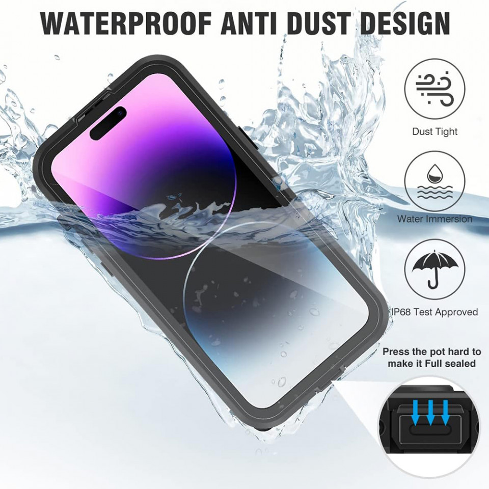 Husa iPhone 14 Pro Max rezistenta la apa, Waterproof IP68, ShellBox - Negru - 2 | YEO
