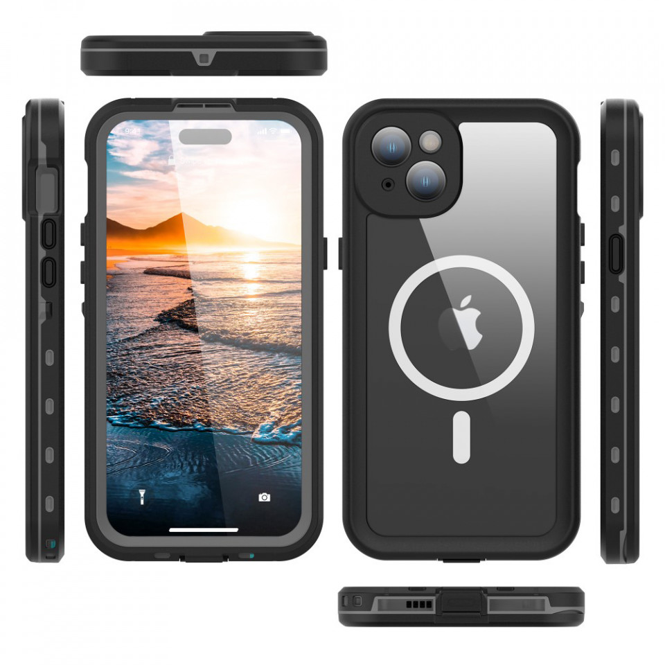 Husa iPhone 15 Plus rezistenta la apa, Waterproof IP68, ShellBox - Negru - 1 | YEO