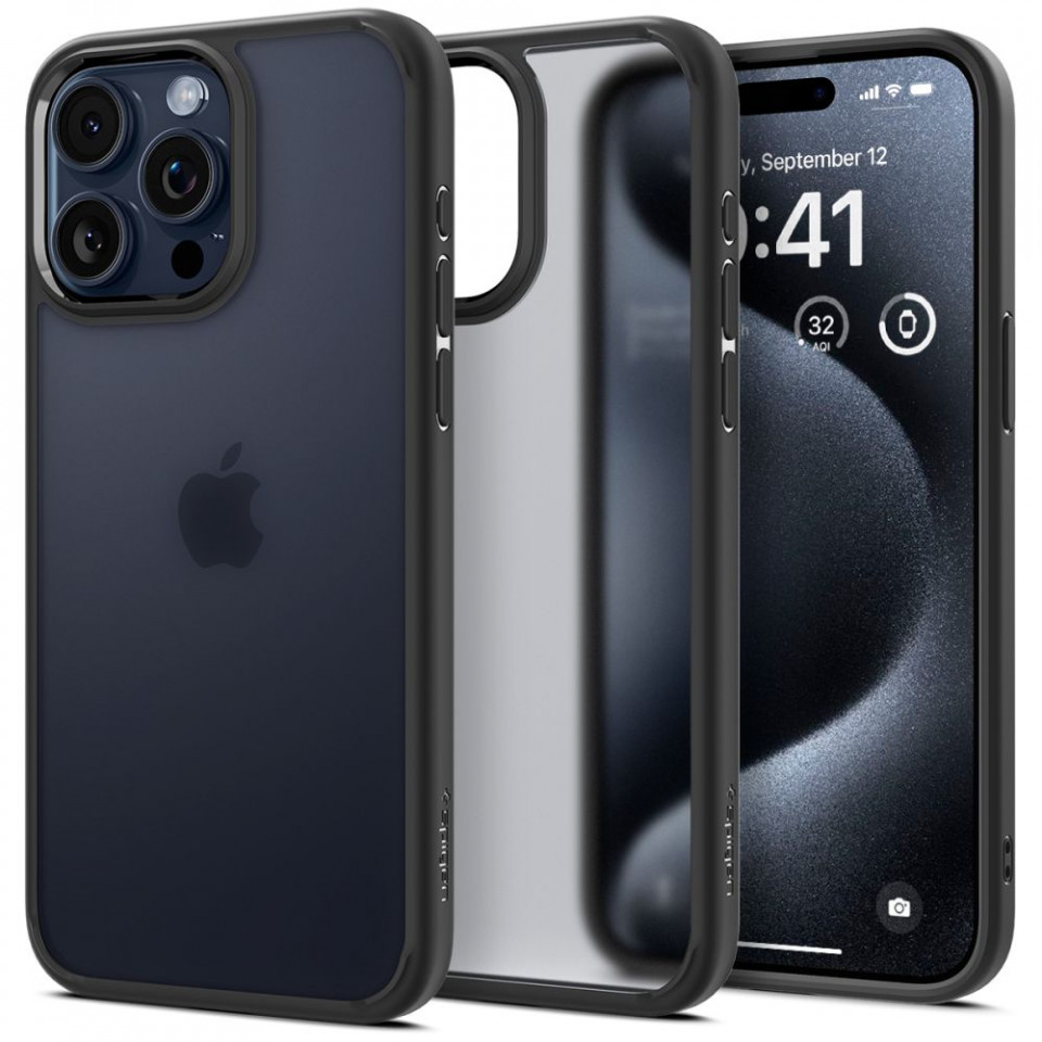 Husa iPhone 15 Pro, Spigen Ultra Hybrid - Frost Black