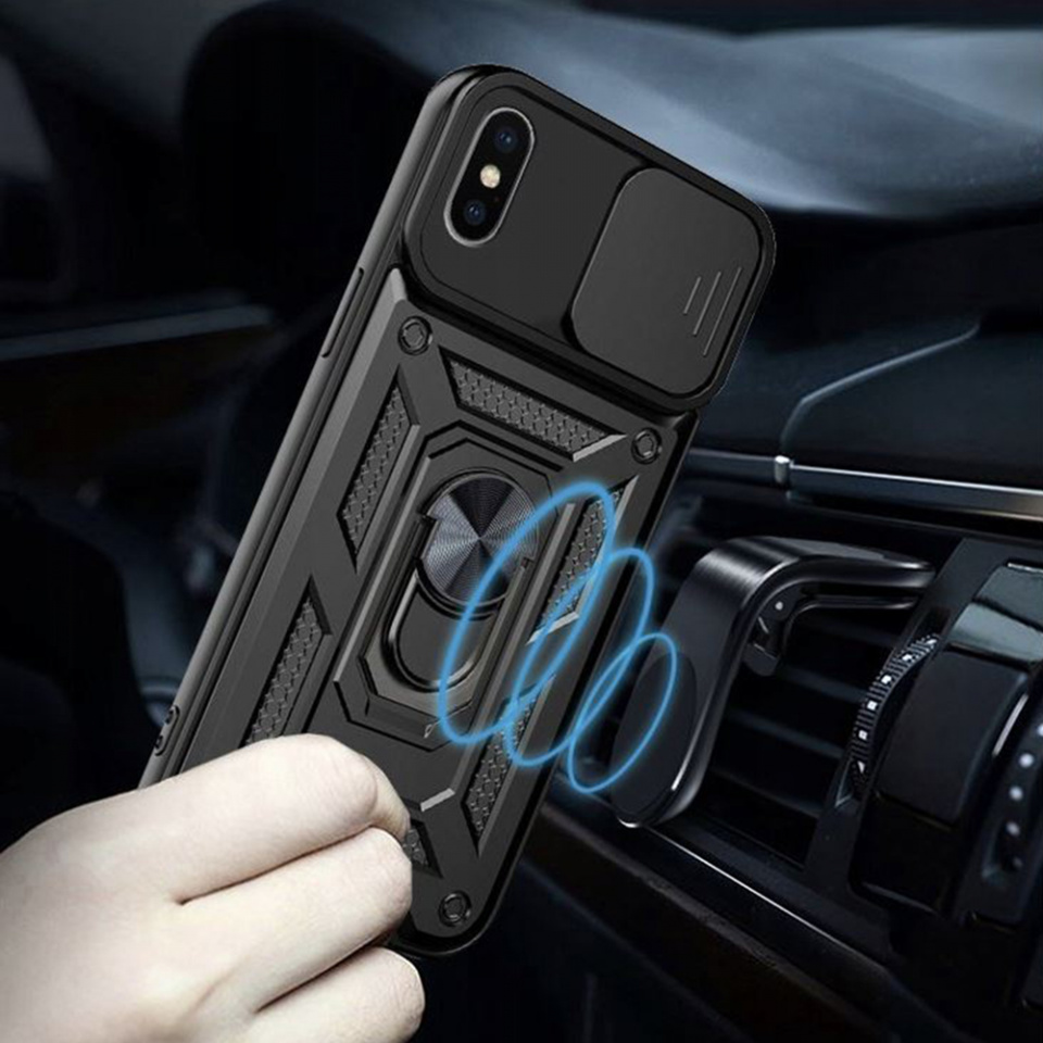 Husa iPhone X / Xs cu inel magnetic si protectie camera Skyddar CamShield - Rose Gold - 2 | YEO