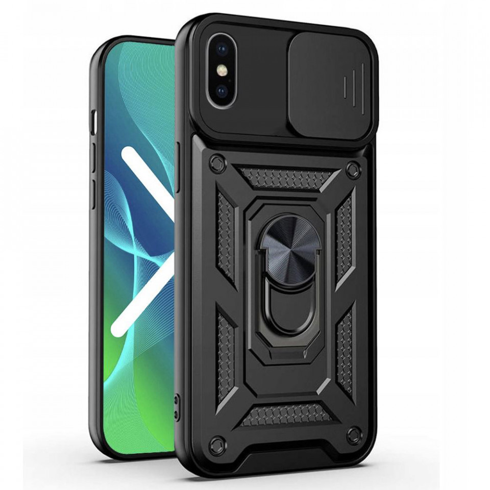 Husa iPhone Xs Max cu inel magnetic, Techsuit CamShield - Negru