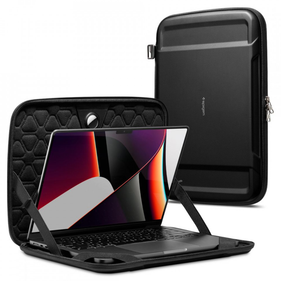 Husa laptop / tableta cu fermoar, dimensiune 13 - 14 inch, Spigen Rugged Armor - Negru