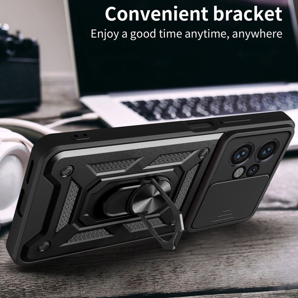 Husa Motorola Moto G24 Power cu inel magnetic si protectie camera Skyddar CamShield - Negru - 3 | YEO