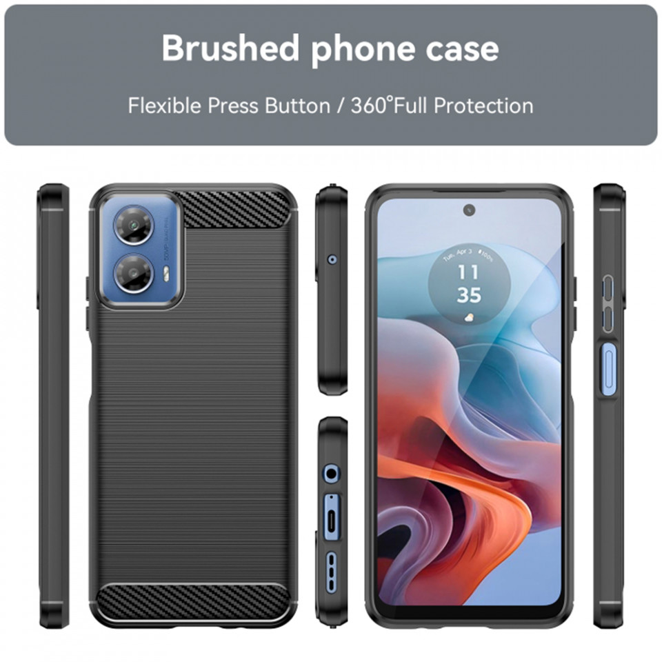 Husa Motorola Moto G34 din silicon, Slim, cu textură Fibra Carbon - Negru - 1 | YEO