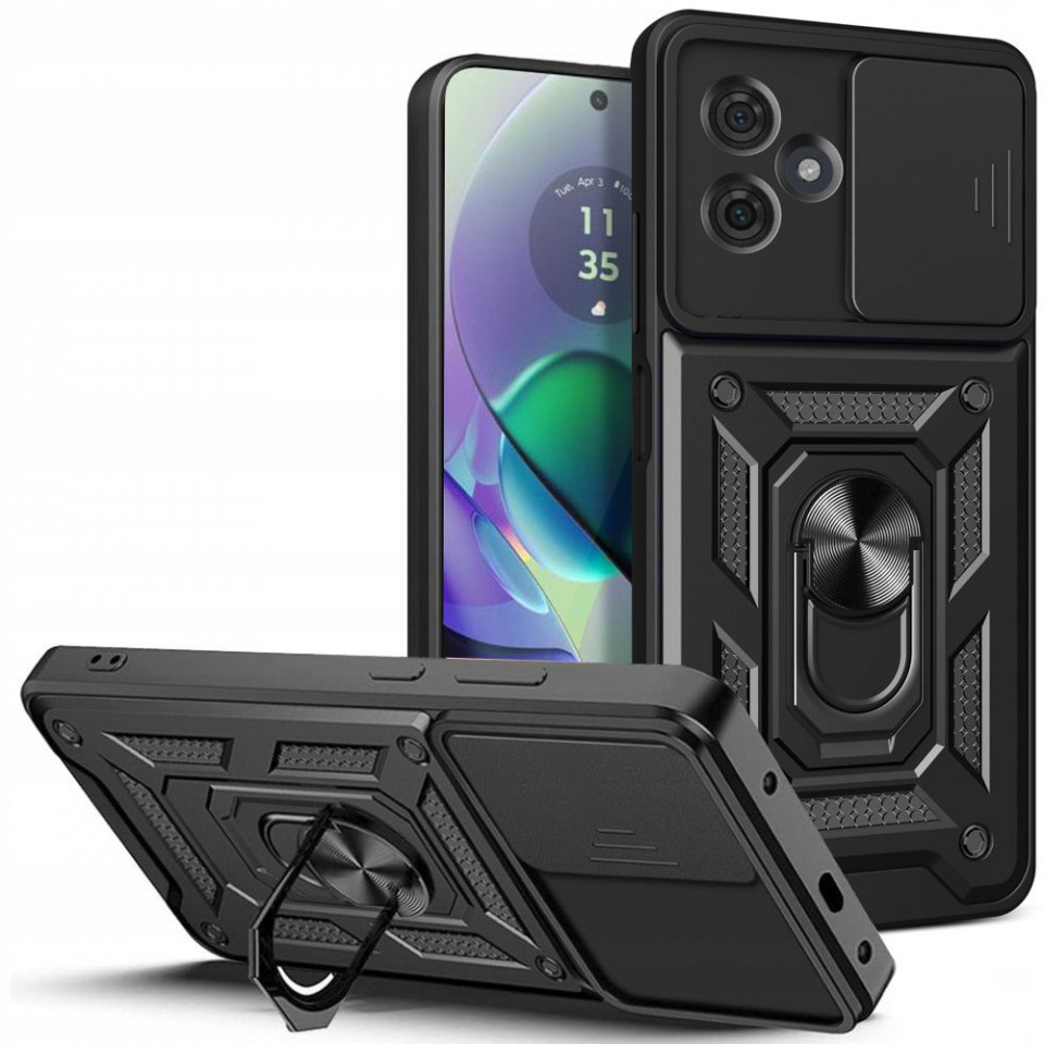 Husa Motorola Moto G54 cu inel magnetic, Techsuit CamShield - Negru