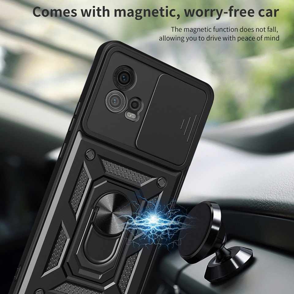Husa Motorola Moto G72 cu inel magnetic si protectie camera Skyddar CamShield - Negru - 3 | YEO