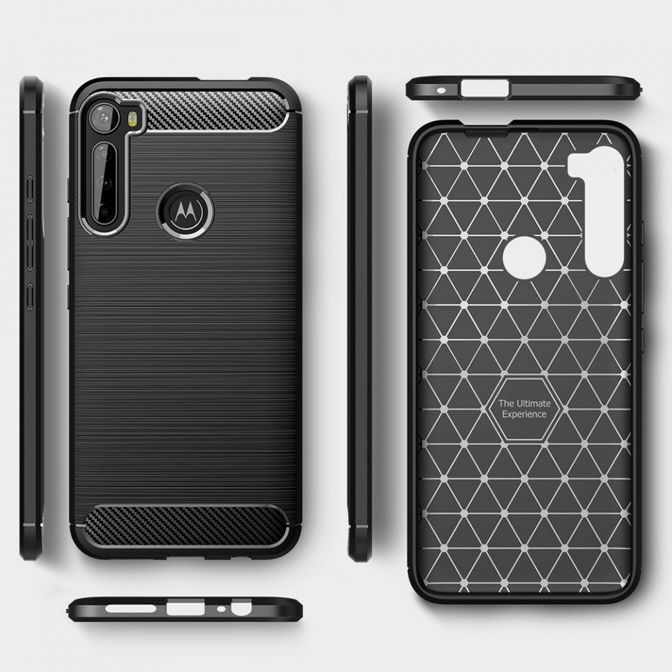 Husa Motorola One Fusion Plus din silicon, Slim, cu textura Fibra Carbon - Negru - 3 | YEO