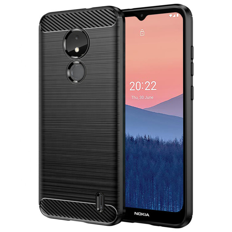 Husa Nokia C21 din silicon, Slim, cu textura Fibra Carbon - Negru