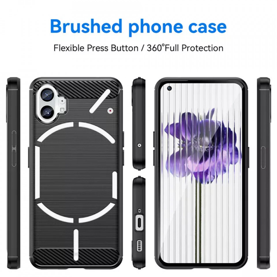 Husa Nothing Phone (1) din silicon, Slim, cu textura Fibra Carbon - Negru - 1 | YEO